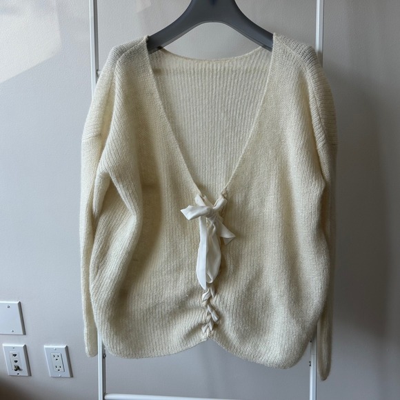 Sezane Mohair Alpaca Lace Up Sweater Cream White Back Coquette Size M Italy - Picture 9 of 13